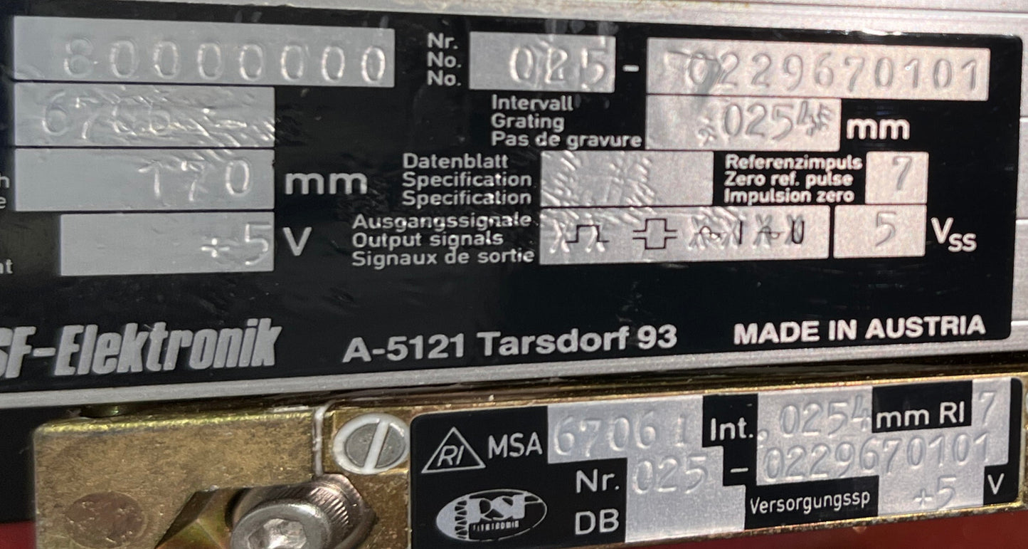 RSF ELEKTRONIK MSA 6706 67061 170 MM LINEAR-ENCODER MIT Parker Daedal 106061C20ELH