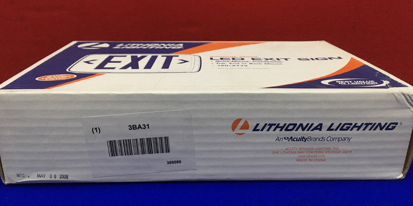 EMERGENCY EXIT LIGHT LITHONIA 3BA31 LQM S W 3 R 120/277 THERMOPLASTIC AC LED