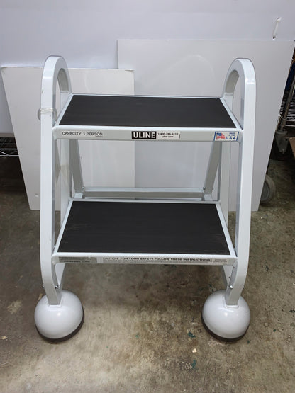 ULINE H-968 ROLLING STEP LADDER CUP SHOES GRIP THE FLOOR FOR STABILITY