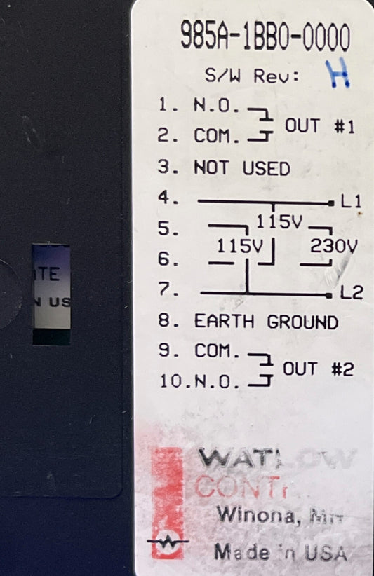 WATLOW SERIES 985 / 985A-1BB0-0000 REV H  TEMPERATURE CONTROLLER