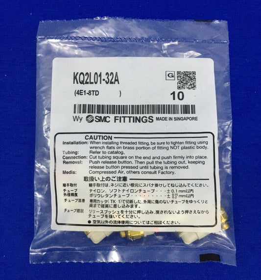 1 PKG OF QTY 10 - SMC KQ2L01-32A (4E1-8TD) FITTING MALE ELBOWS