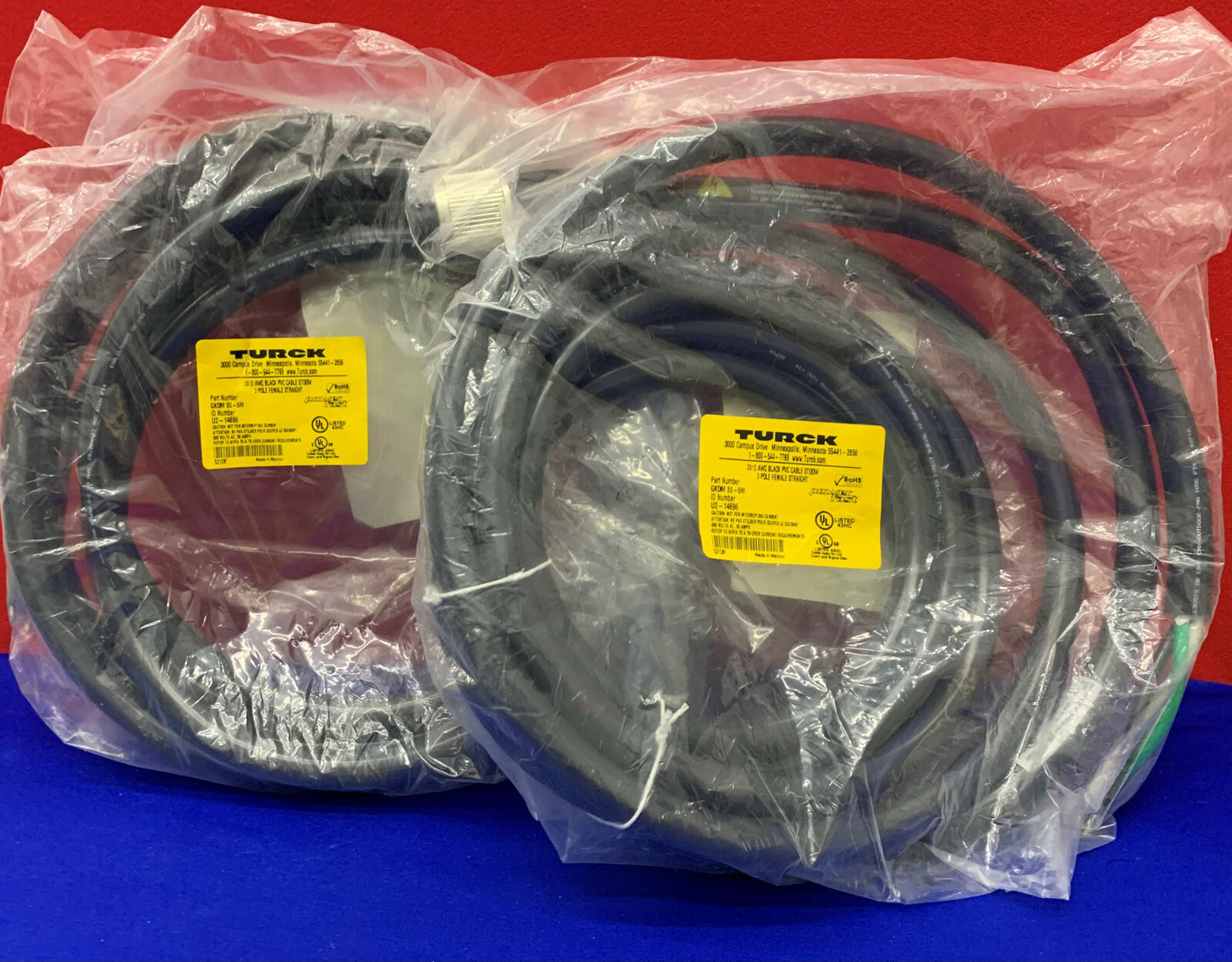 Lotto di 2 Turck GKDM 30-5M 3X10 AWG Cavo PVC nero ST00W 3 poli femmina dritto