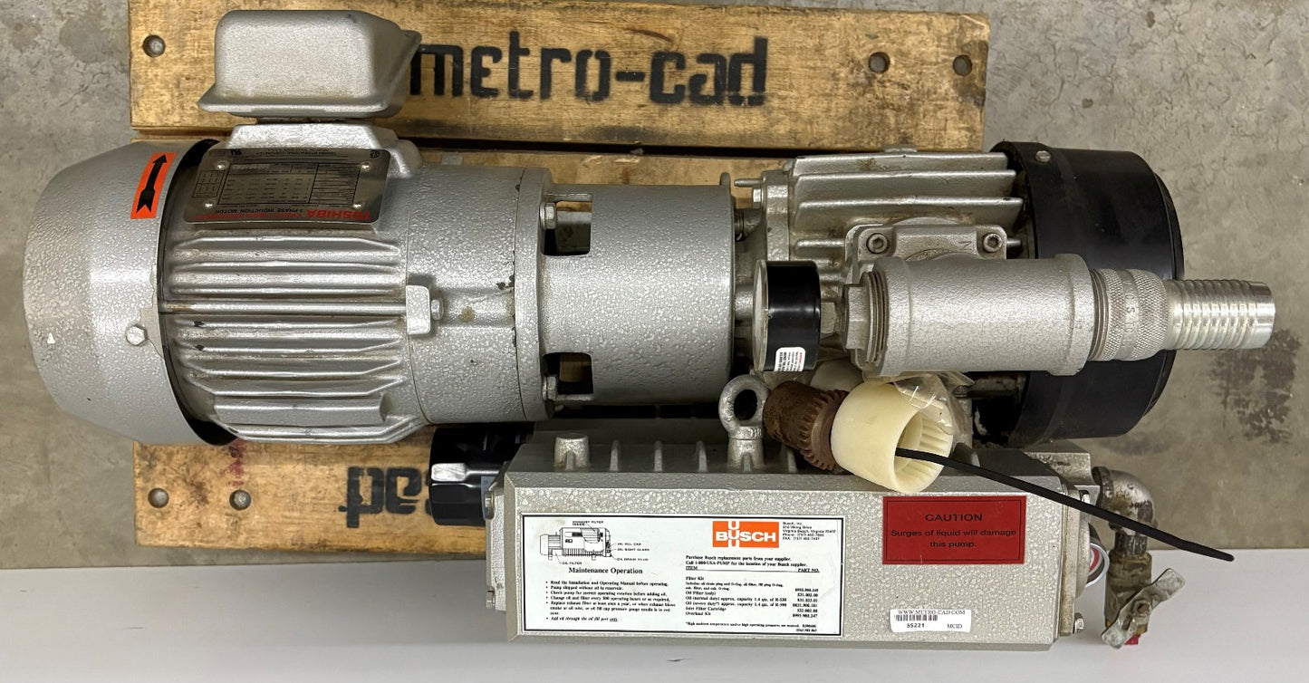 BUSCH RA0025.E506.1001 ROTARY VANE VACUUM PUMP W/ TOSHIBA MOTOR - PARTS REPAIR