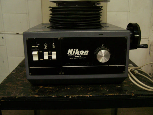 NIKON PROFILE PROJECTOR V-12,SN 154014,INSPECTION EQUIPMENT 5X TO 50X ADJUSTMENT