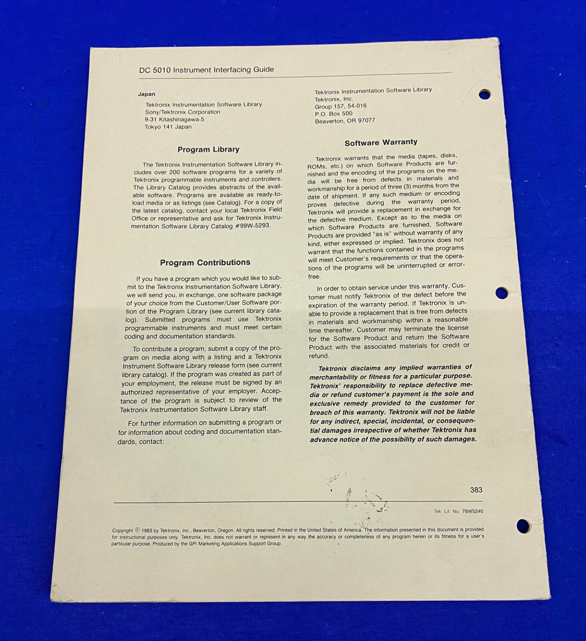 TEKTRONIX ® DC 5010 / 070-4611-00 GRUPO DE PRODUCTOS 79, 1983, GUÍA DE INTERCONEXIÓN