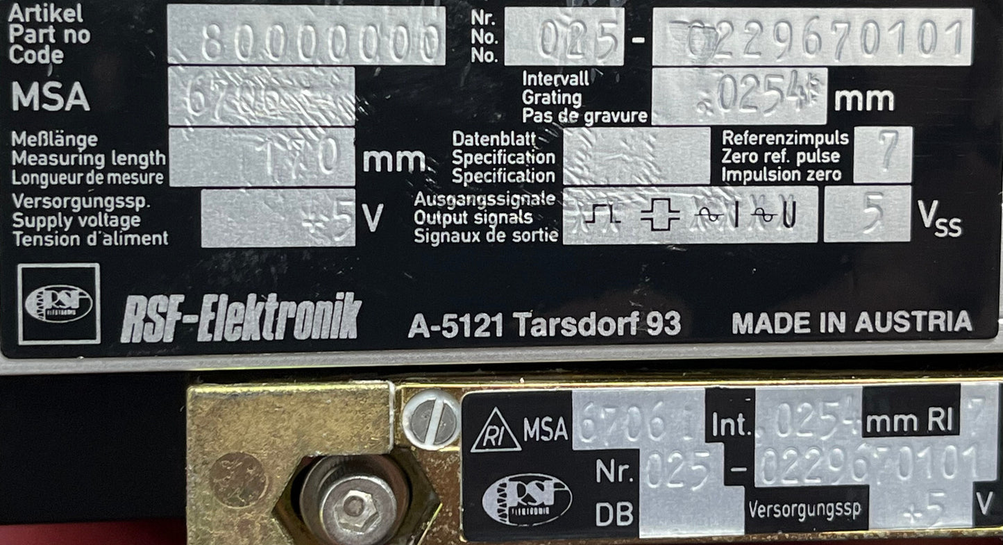 RSF ELEKTRONIK MSA 6706 67061 170 MM LINEAR-ENCODER MIT Parker Daedal 106061C20ELH