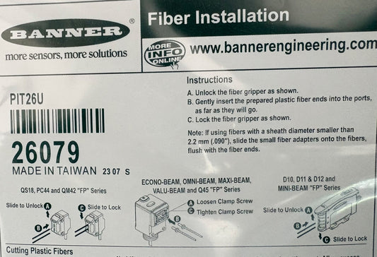 BANNER PIT26U 26079 PLASTIC FIBER OPTIC CABLE