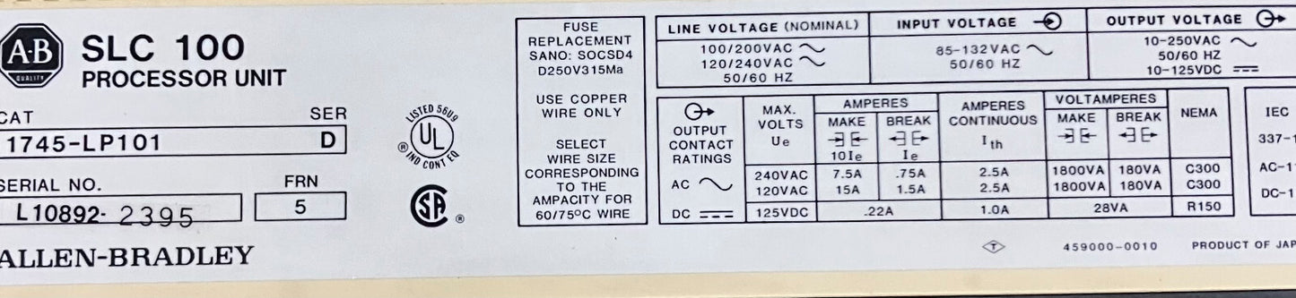 AB / ALLEN BRADLEY / ALLEN-BRADLEY 1745-LP101 UNIDAD DE PROCESADOR SER D