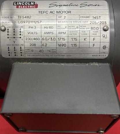 LINCOLN 3PH SIGNATURE SERIES TEFC C-FACE AC MOTOR TF5482 HP 2 - PARTS/REPAIR