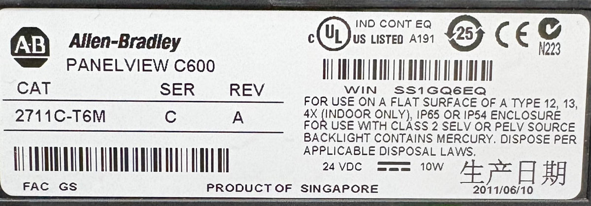 Allen-Bradley / Allen Bradley / AB PANELVIEW C600 2711C-T6M SER.C REV A SCREEN