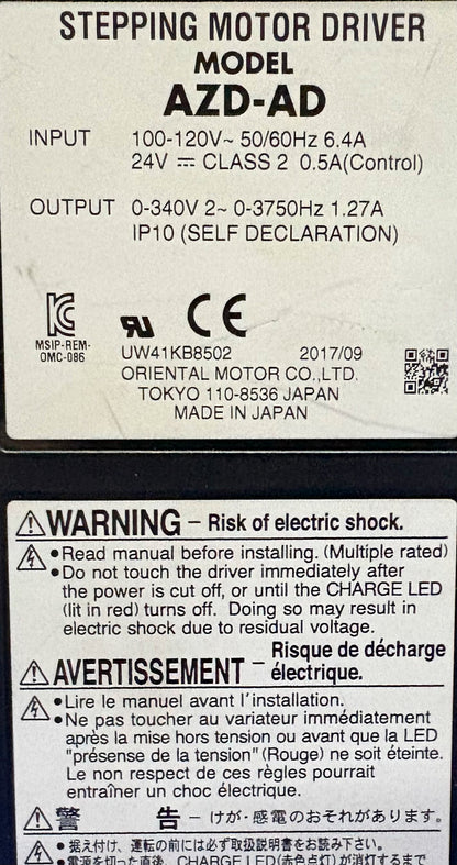 PILOTE DE MOTEUR PAS À PAS ORIENTAL MOTOR AZD-AD, ENTRÉE 100-120 V - PIÈCES/RÉPARATION 