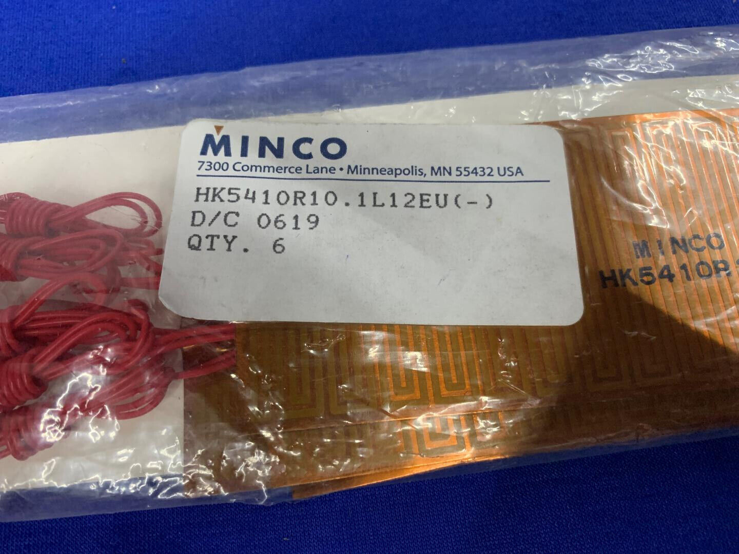 1 パック 6 個入り MINCO HK5410R10.1L12EU (-) D/C 0619、ポリイミド サーモフォイル ™ ヒーター