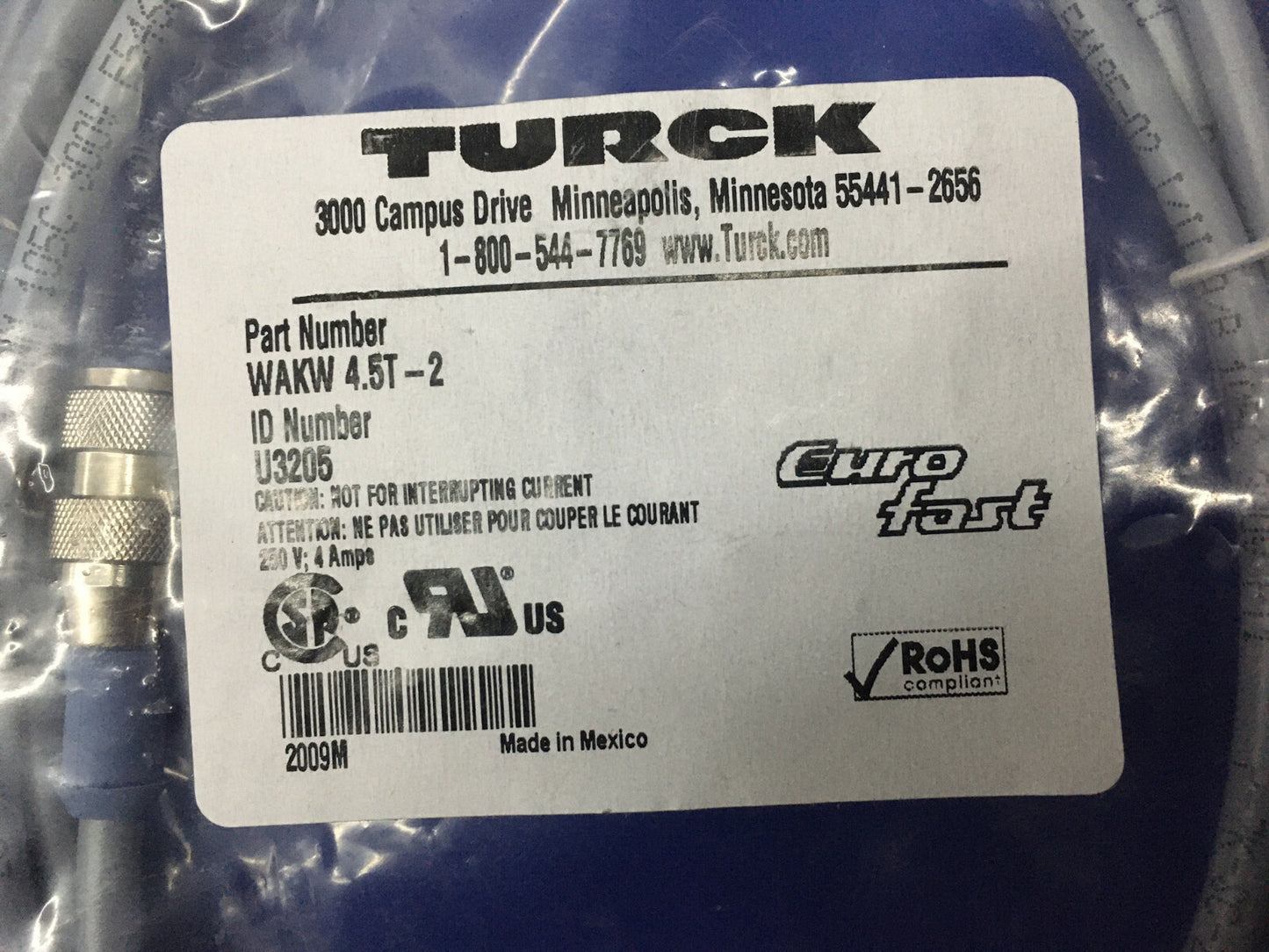 TURCK WAKW 4.5T-2 / WAKW45T2 KABELSATZ 2 METER LANG