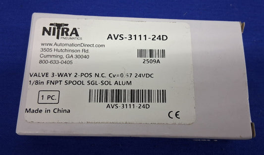 Automation Direct Nitra AVS-3111-24D Pneumatic Solenoid Valve 3 Port 1/8" Female