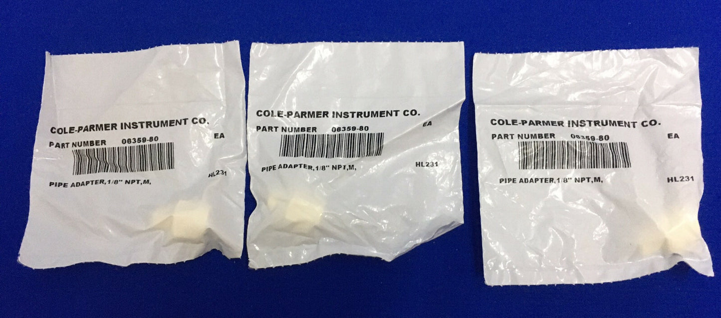 LOTTO DI 3 COLE-PARMER COLE PARMER 08359-80 RACCORDO ADATTATORE PER TUBI A SGANCIAMENTO RAPIDO