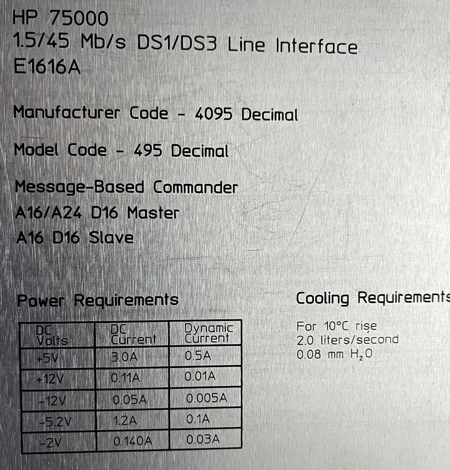 HP AGILENT E1616A 155 MB/S OPTISCHE LIJNINTERFACE HP75000 MET HANDLEIDING 