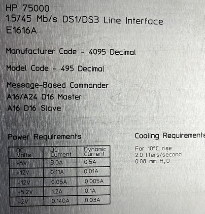 HP AGILENT E1616A 155 MB/S OPTISCHE LIJNINTERFACE HP75000 MET HANDLEIDING 