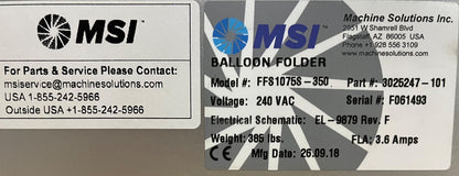 MSI FFS1075S-350 Drug Coated Balloon Pleat & Fold Machine | Used Catheter Manufacturing Equipment