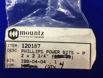 SE VENDE LOTE DE 4 PUNTAS - MOUNTZ / PHILLIPS 120187 PUNTA DE POTENCIA P2 X 2-3/4" 