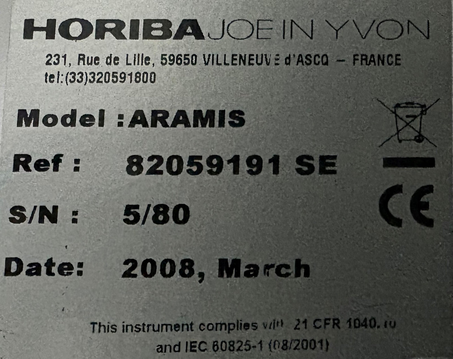 HORIBA JOBIN YVON LABRAM ARAMIS RAMAN MICROSCOPE SPECTROMETER 82059191SE - PARTS