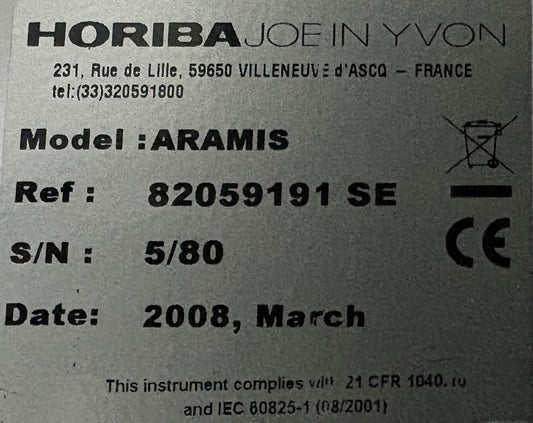 HORIBA JOBIN YVON LABRAM ARAMIS RAMAN MICROSCOPE SPECTROMETER 82059191SE - PARTS