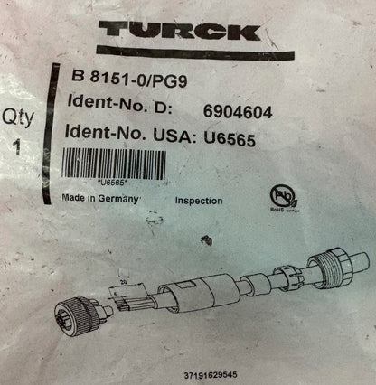 TURCK SENSOR CONNECTOR B 8151-0/PG9 / 6904604 / U6565 - QTY 2