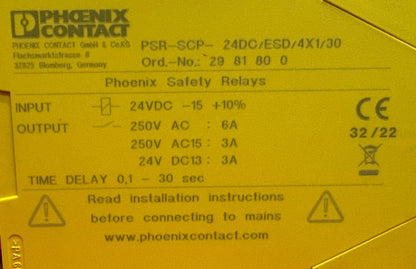 PHOENIX SAFETY RELAY PSR-ESD-30 PSR-SCP- 24DC/ESD/4X1/30 ORDER NO 2981800