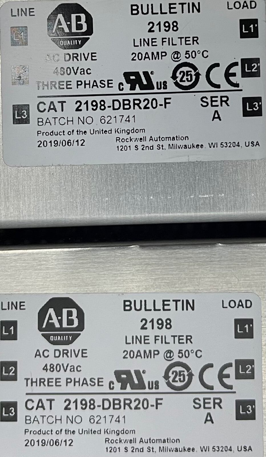 Allen Bradley AB 2198 KINETIX 5700 ENC LIJNFILTER 2198-DBR20-F SER A - HOEVEELHEID 2