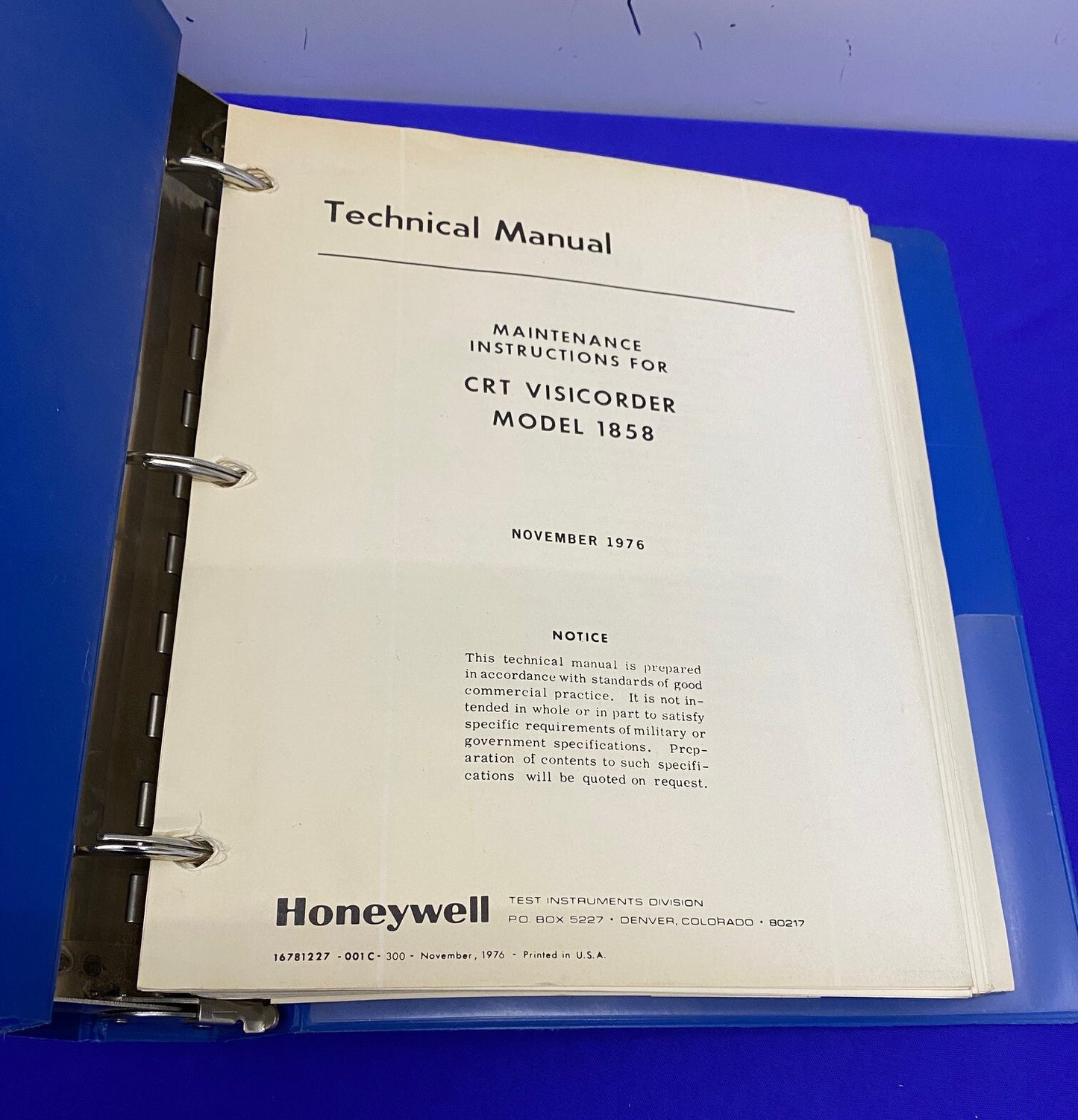 HONEYWELL 1858 VISICORDER BEVAT TECHNISCHE HANDLEIDING - ALLEEN VOOR ONDERDELEN/REPARATIE