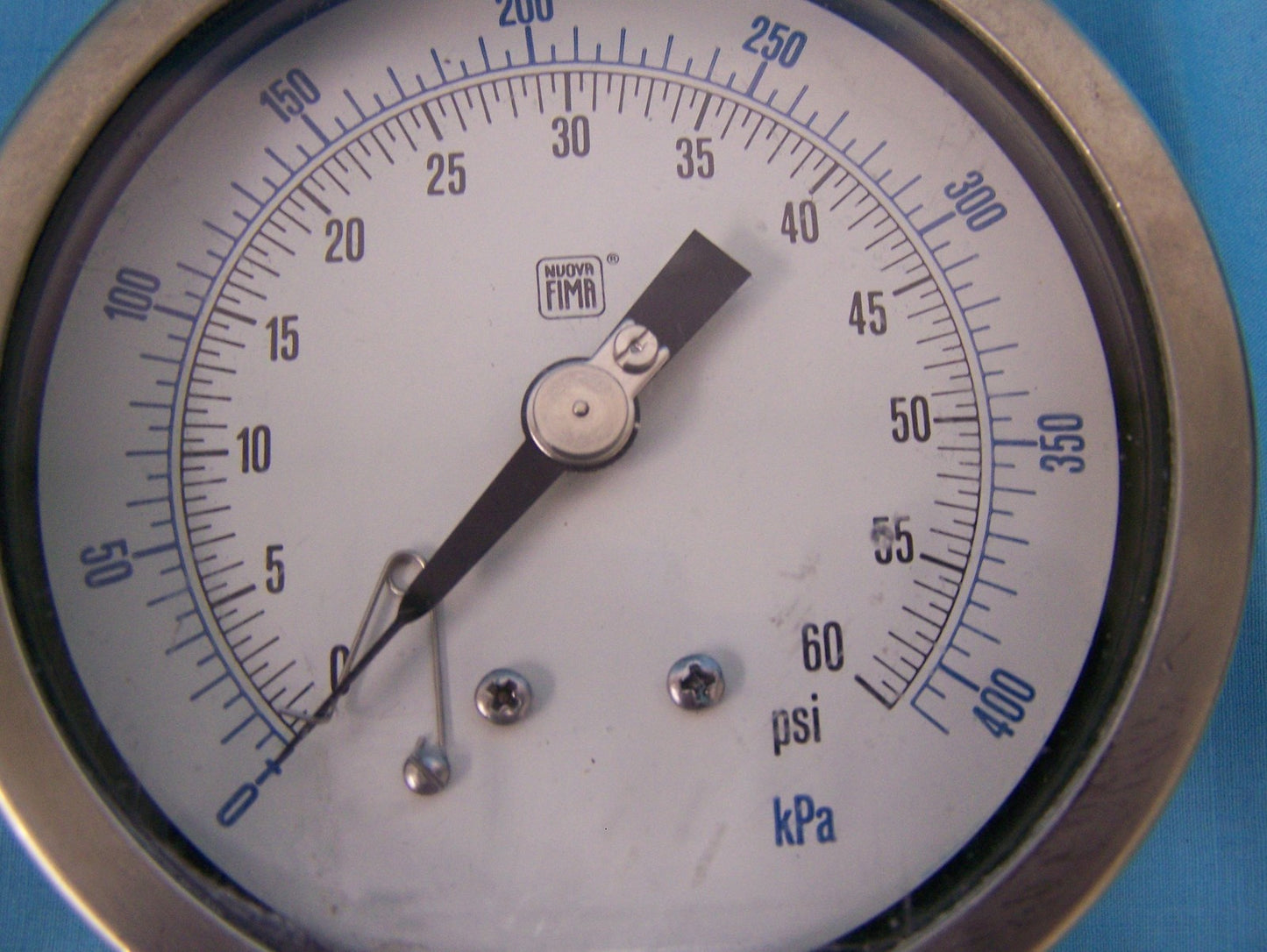 NUOVA FIMA MODEL 4  STAINLESS STEEL PRESSURE GAUGE 0-60 PSI OR 0-400 KPA