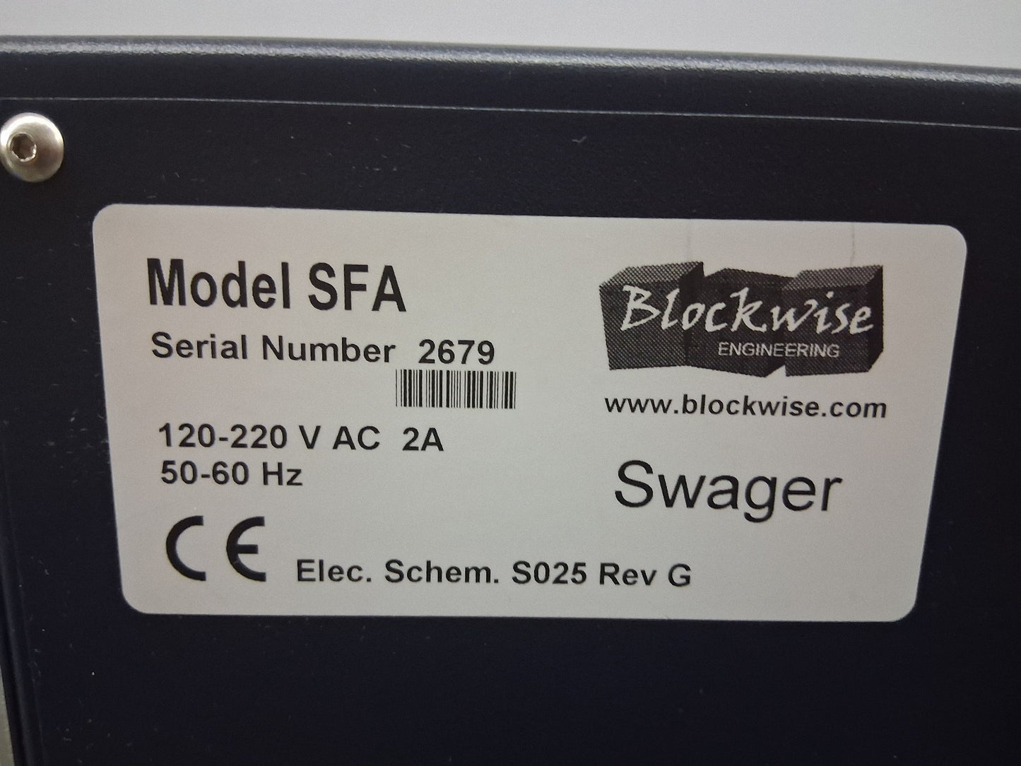 Blockwise Engineering SFA Marker Band Swager 120-220 VAC 2A 50-60 Hz 500 RPM