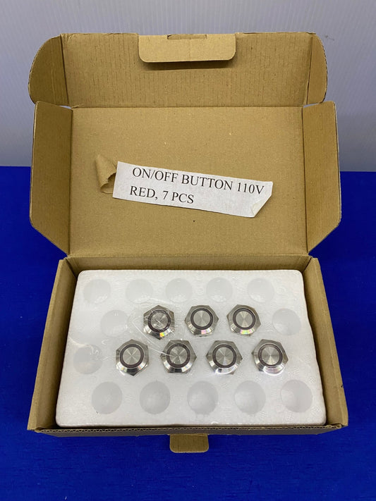 J22-371R METAL PUSH BUTTON SWITCH RED RING LED - MFG UNKNOWN - 1 LOT QTY 7