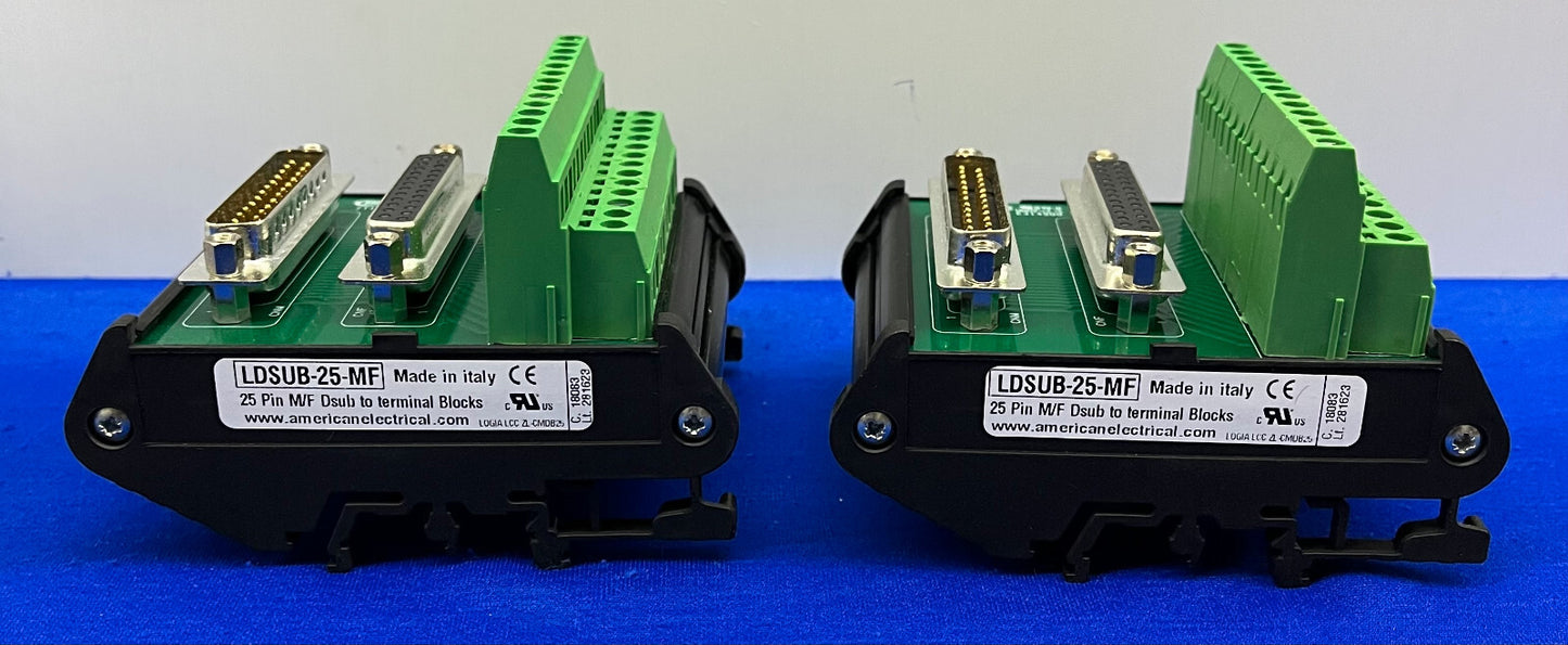 AMERICAN ELECTRICAL LDSUB-25-MF 25 PIN Dsub to TERMINAL BLOCK - 1 LOT OF QTY 2