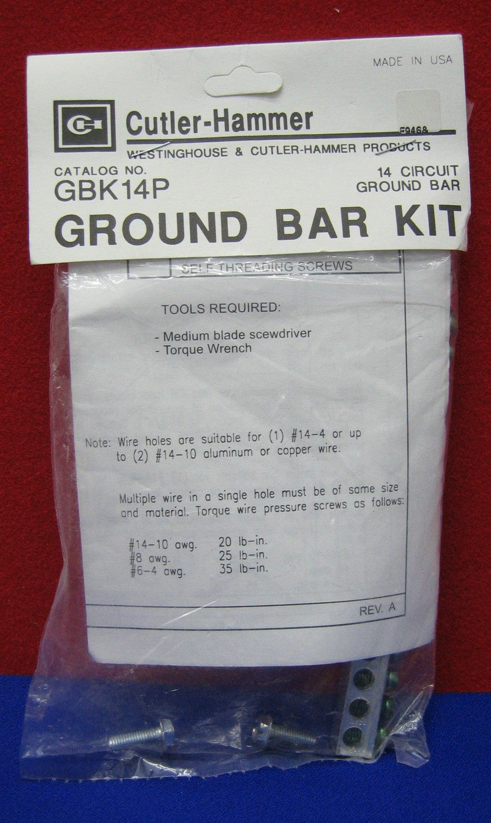 KIT DE BARRA DE PUESTA A TIERRA DE 14 CIRCUITOS EATON CUTLER HAMMER GBK14P 