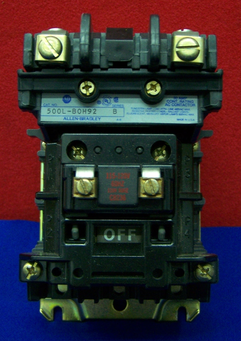 ALLEN BRADLEY AB 500L-BOH92 SERIES B,30 AMP CONT. RATING AC CONTACTOR