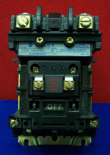 ALLEN BRADLEY AB 500L-BOH92 SERIES B,30 AMP CONT. RATING AC CONTACTOR