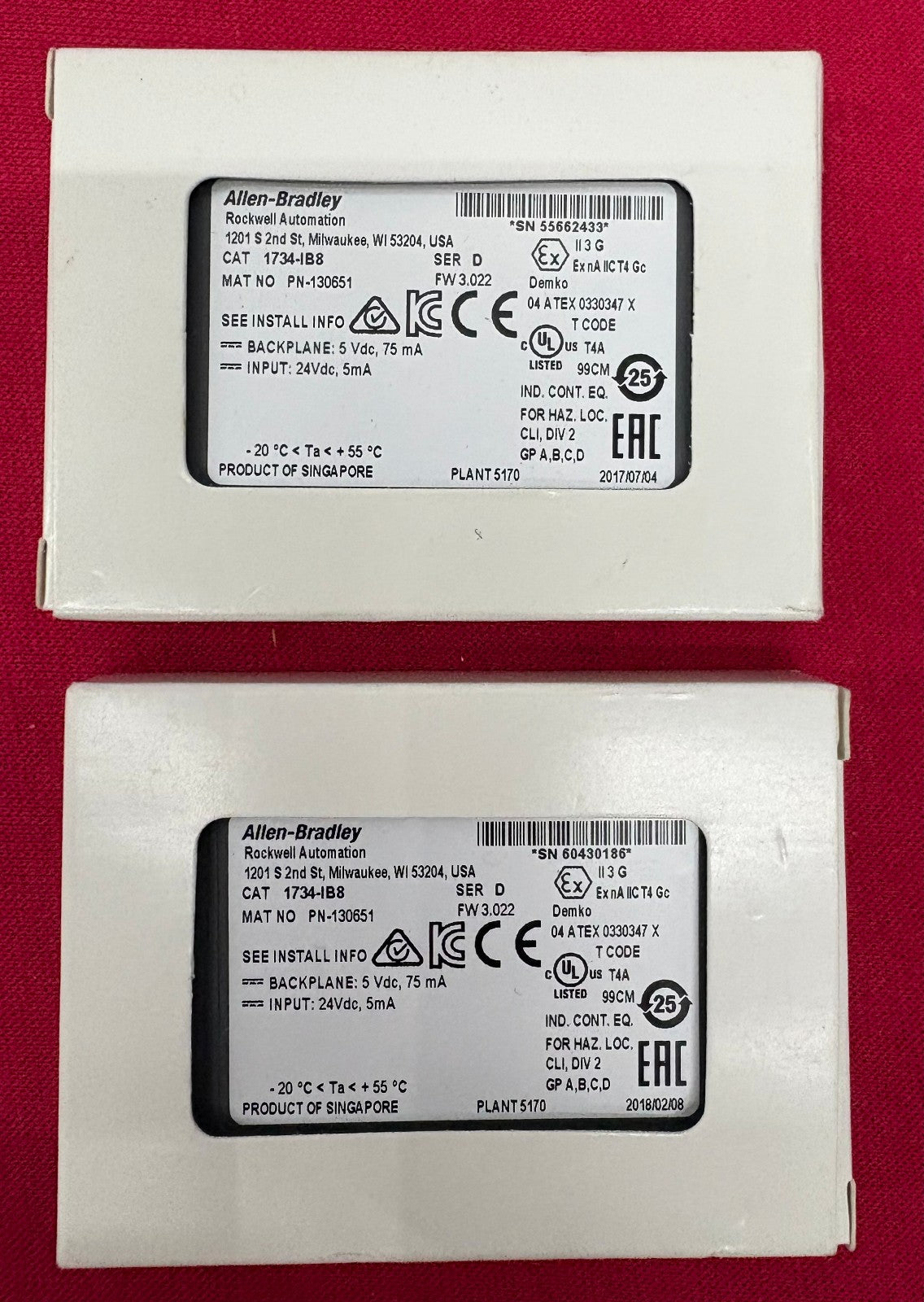 Allen Bradley  AB 1734-IB8 POINT I/O 8 POINT DIGITAL INPUT MODULE SER D - QTY 2