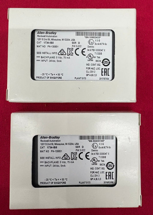 Allen Bradley  AB 1734-IB8 POINT I/O 8 POINT DIGITAL INPUT MODULE SER D - QTY 2