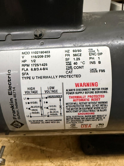 LABCONCO E2M5 HIGH VACUUM PUMP 5 TWO STAGE FRANKLIN ELECTRIC FOR PARTS REPAIR