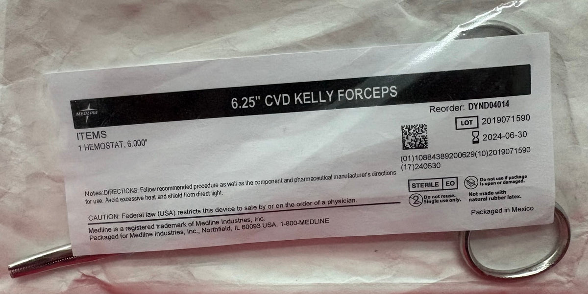 MEDLINE 6.25” CVD KELLY FORCEPS CURVED DATE 6-30-2024 1 HEMOSTAT 6.000”