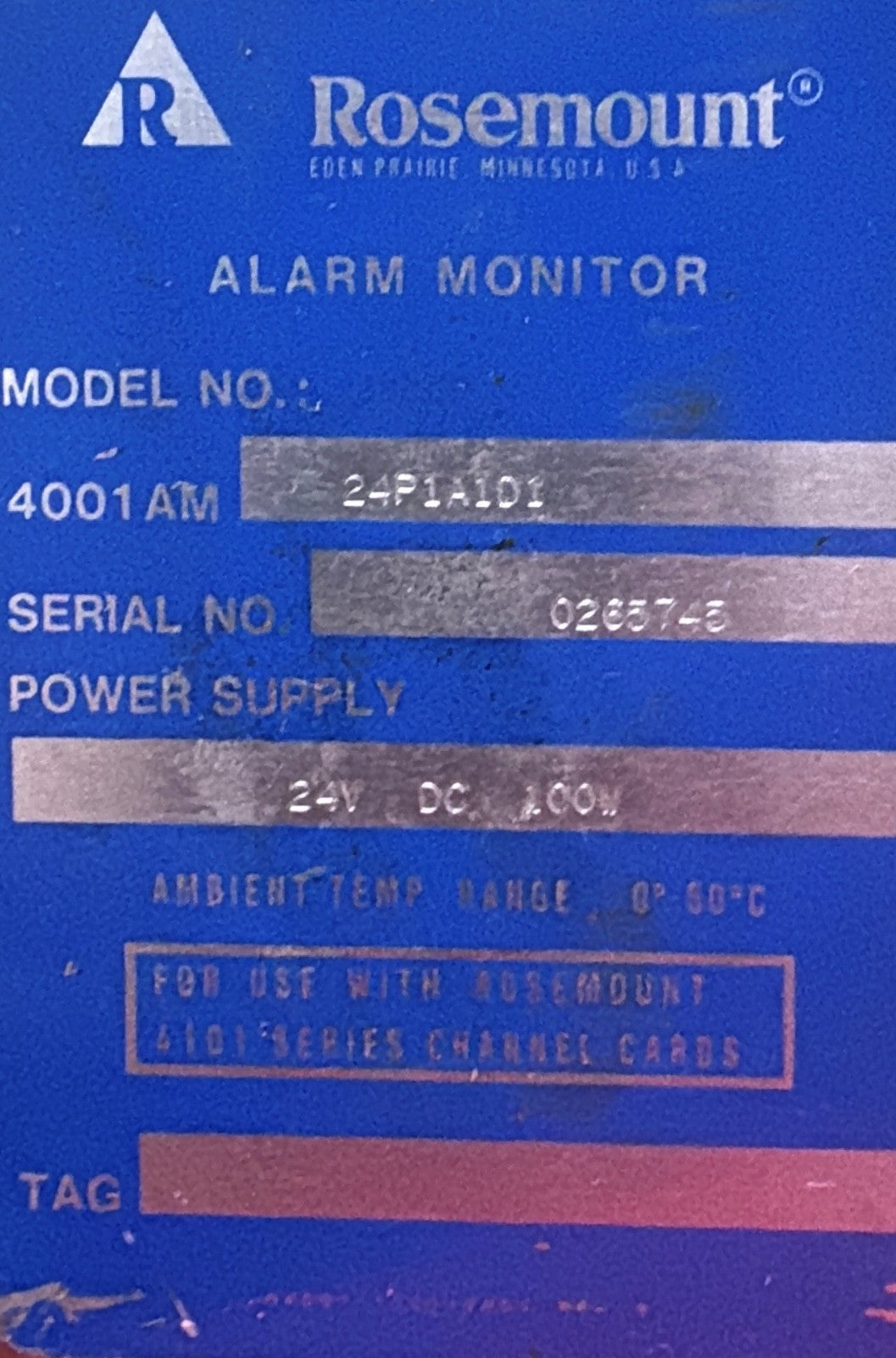 ROSEMOUNT 4001 AM 25P1A101 4001 ALARM MONITOR (EMERSON COMPANY) - PARTS/REPAIR