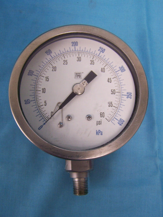 NUOVA FIMA MODEL 4 ROESTVRIJSTALEN MANOMETER 0-60 PSI OF 0-400 KPA