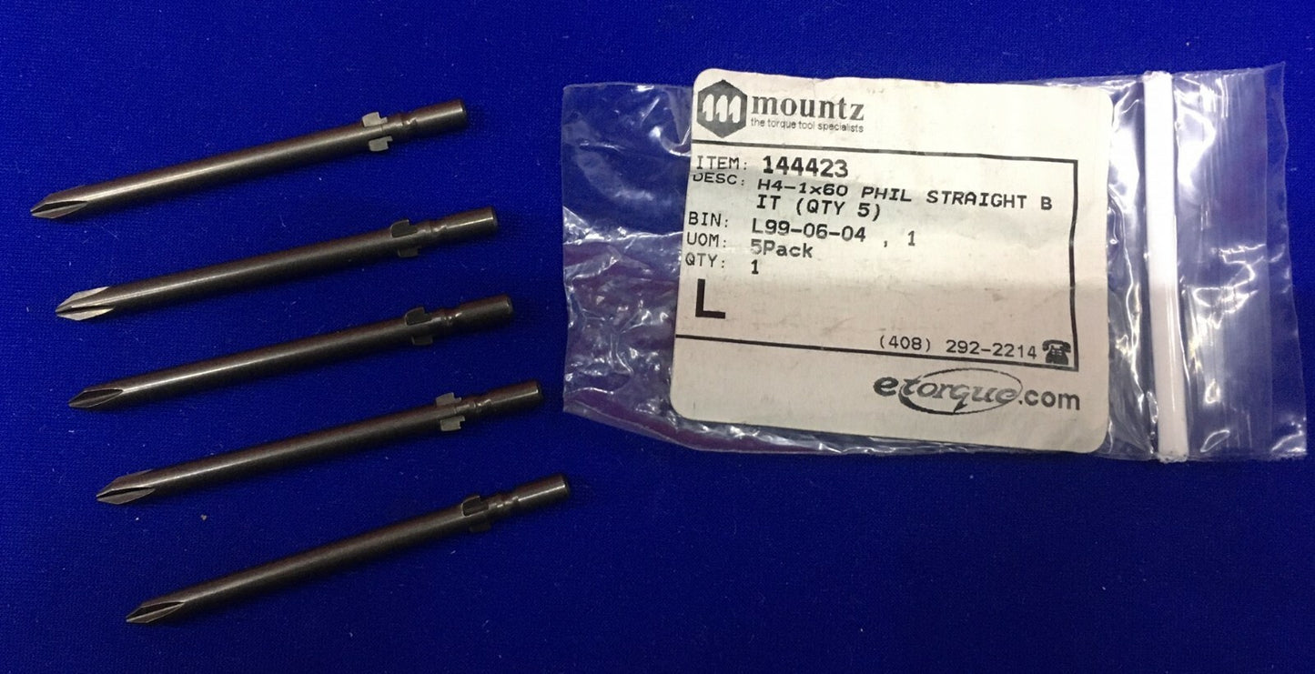 1 PAQUETE QUE CONTIENE 5 - BROCAS RECTAS PHILLIPS H4-1X60 DE MOUNTZ / ETORQUE 