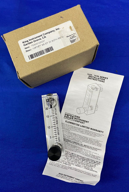 KING INSTRUMENT 75302113C07 FLOWMETER ACRYLIC 75MM/SCALE 23SCFM AIR FLOW 1/4FNPT