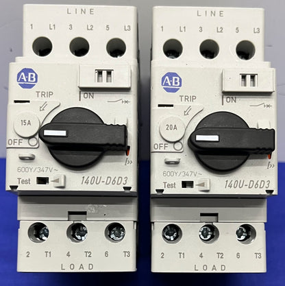 Disjoncteur Allen Bradley AB Case - 1 lot, 1 pièce - 140UD6D3C20 et 140UD6D3C15