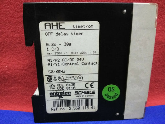 ENTRELEC AHE SCHIELE TIMETRON TIMER DI RITARDO SPEGNIMENTO .3-30s 2.550.118.41 / 255011841