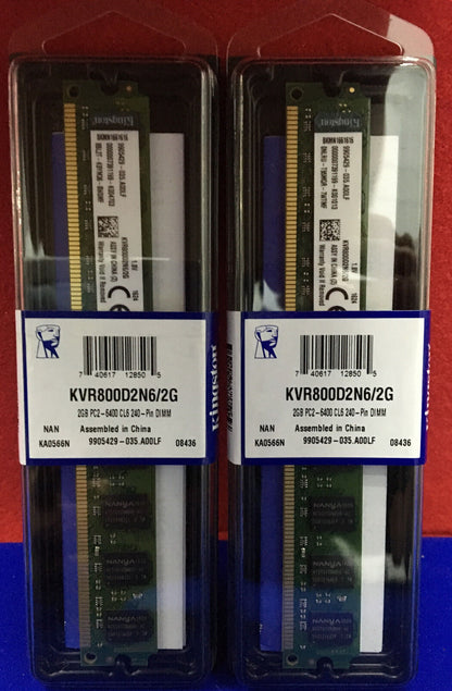 Nueva memoria RAM Kingston KVR800D2N6/2G, 2 GB PC2-6400 CL6 DIMM de 240 pines MCID 73224