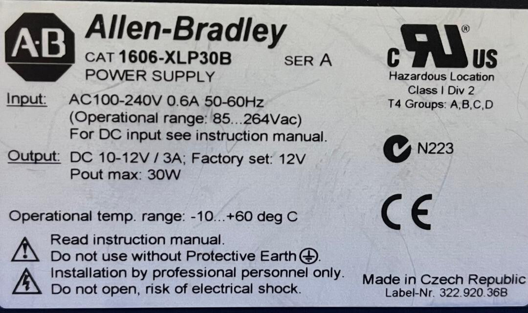 ALLEN BRADLEY VOEDING 1606-XLP 1606-XLP30B AC 100-240 DC 10-12