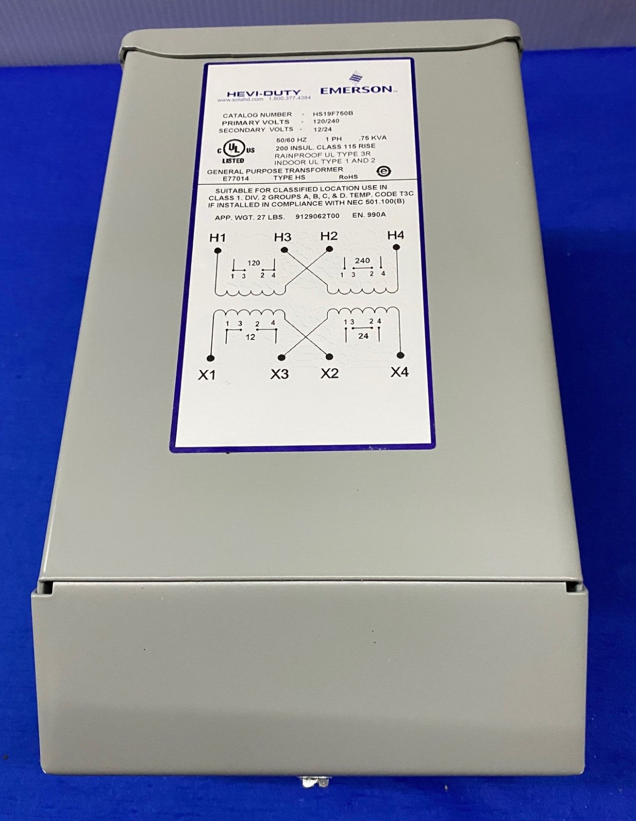 EMERSON HS19F750B HEVI-DUTY GENERAL PURPOSE TRANSFORMER LVGP