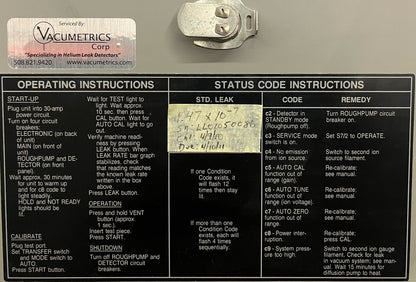 VARIAN AUTO-TEST 947 Helium-Massenspektrometer-Lecksuchgerät – für Teile/Reparatur H2 